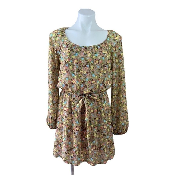 Speechless Beige Floral Multicolor Dress Small - Picture 1 of 7